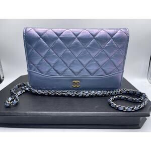 Chanel Iridescent Calfskin Quilted Gabrielle Wallet on Chain WOC Blue SPB 364325